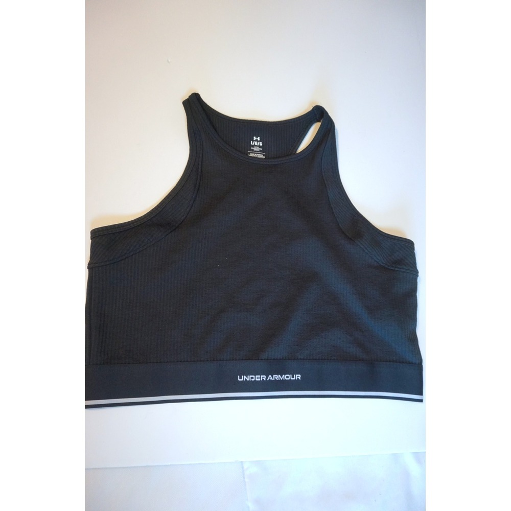 Under Armour Womens Black Ribbed High Neck Racerback Crop Top, 1389641 Size L
